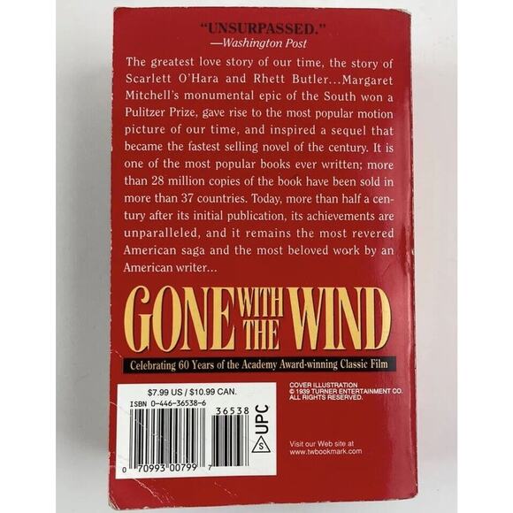 Gone with the Wind by Margaret Mitchell 60th Anniversary Edition - Paperback Red - Picture 2 of 8
